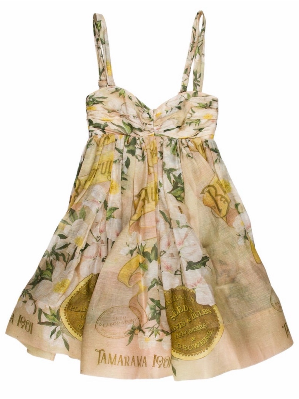 Zimmermann Cream Floral Mini Dress with Yellow and Green Accents